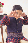 Boy Printed Jaal Embroidery Kurta Bundi Set - Blue