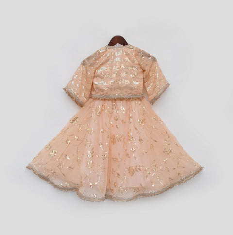 Pre Order: Peach Sequence Embroidery Crop Top with Jacket