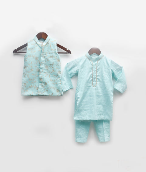 Pre-Order: Blue Embroidered Nehru Jacket Set for Boys