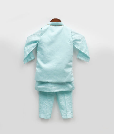 Pre-Order: Blue Embroidered Nehru Jacket Set for Boys