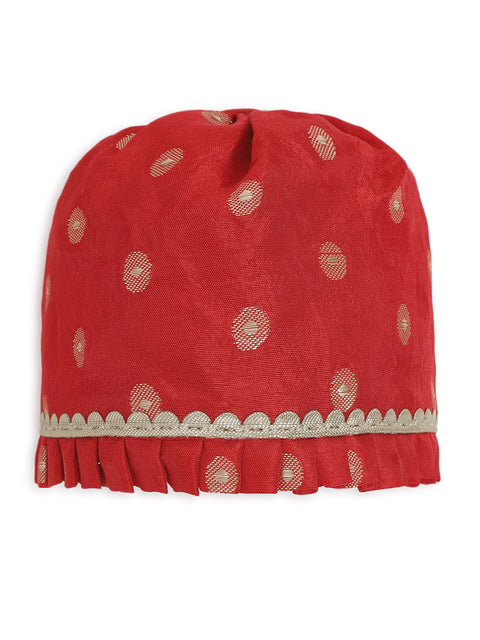 Pre-Order: Baby Girl Chanderi Silk Ruffle Sleeves Combo Set - Red