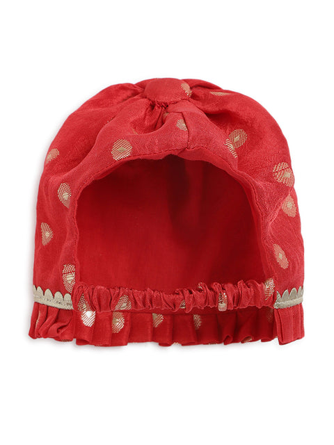 Pre-Order: Baby Girl Chanderi Silk Ruffle Sleeves Combo Set - Red