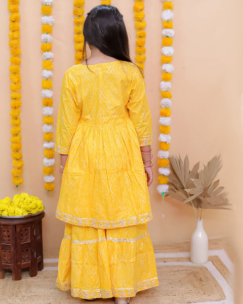 Aatya Kiids Full Sleeves Zari embroidery Kurti with Sharara - Yellow.