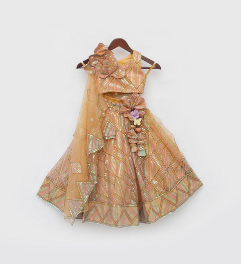 Pre Order: Mustard Embroidery Crop Top Skirt