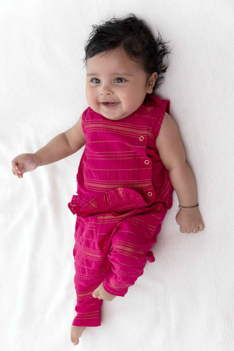 Girl Pure Cotton Sleeveless Jhabla Set - Pink