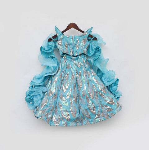 Pre Order: Sky Blue Embroidery Crop Top Skirt