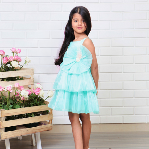 Pre-Order: Organza Flower Embellished Green Dress