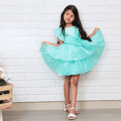 Pre-Order: Organza Flower Embellished Green Dress