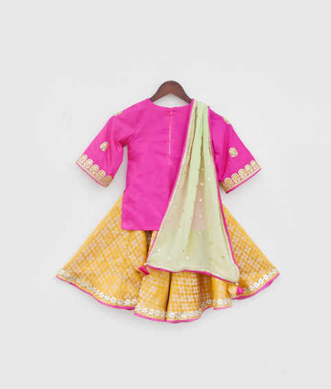 Pre-Order - Pink Kurti with Yellow Brocade Sharara for Girls