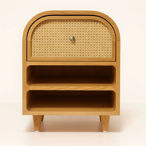 Pre-Order:Mid-Century Cane & Oak Wood Nightstand