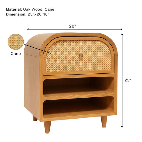 Pre-Order:Mid-Century Cane & Oak Wood Nightstand