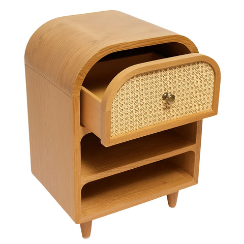 Pre-Order:Mid-Century Cane & Oak Wood Nightstand