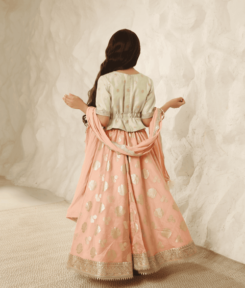 Pre-Order: Green Chanderi Choli with Lehenga