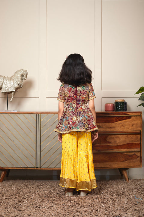 Pre Order: Burgundy Embroidery Top with Sharara