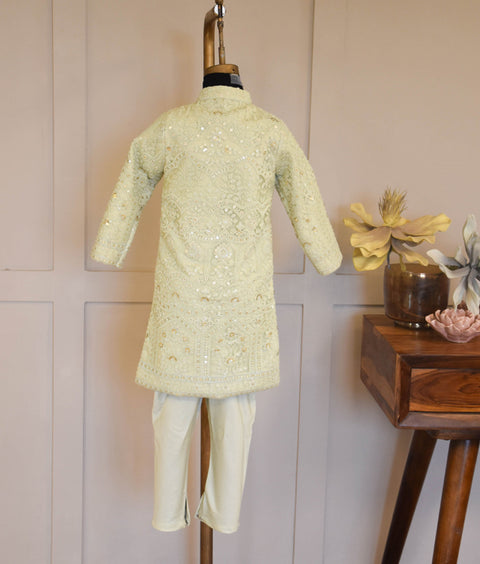 Pre-Order: Pista Green Embroidery Achkan Set for Boys