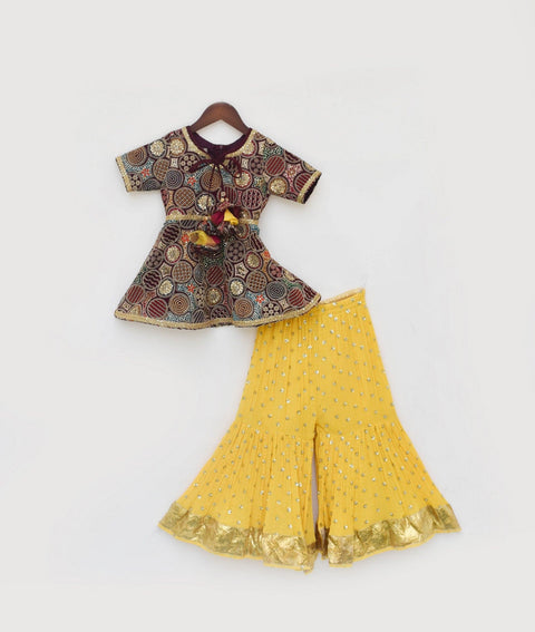 Pre Order: Burgundy Embroidery Top with Sharara