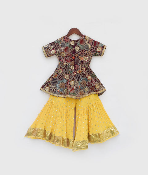 Pre Order: Burgundy Embroidery Top with Sharara