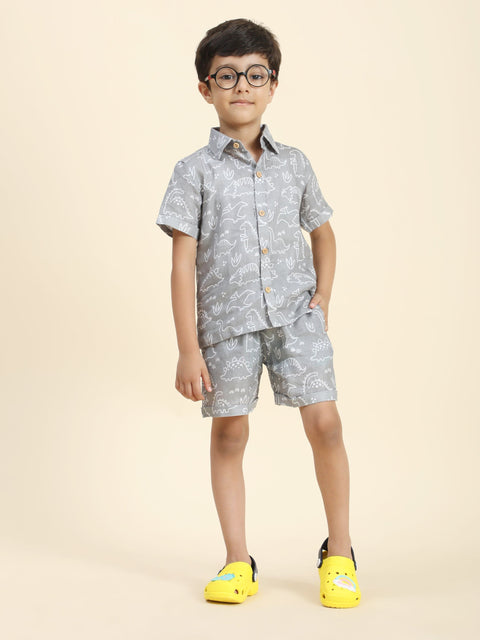 Pre-Order: Dino Printed Pure Linen  Premium Co-ords