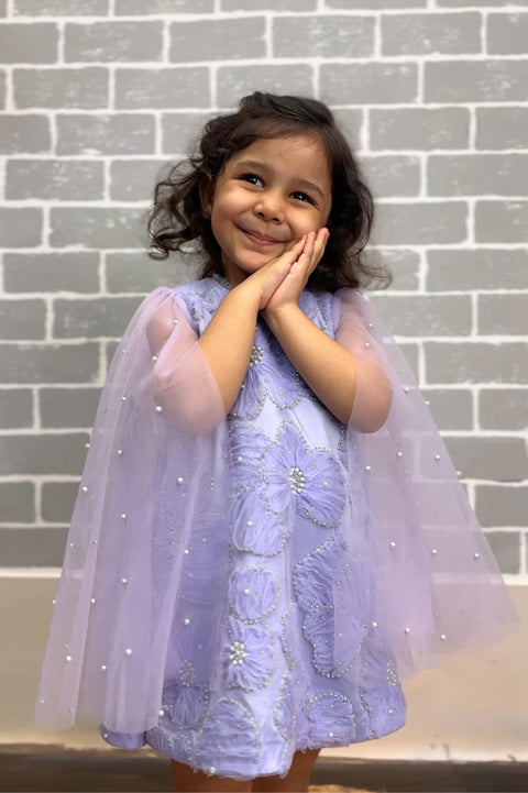 Pre-Order: Lilac Flower Cape Dress