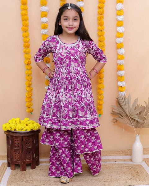 Aatya Kiids Purple Kurta with double layered sharara.