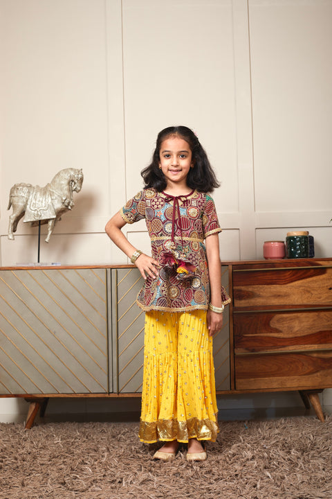 Pre Order: Burgundy Embroidery Top with Sharara