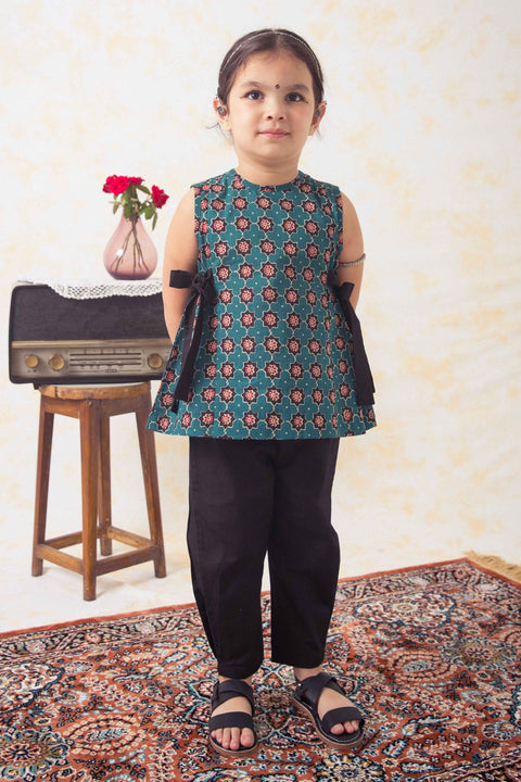 Pre-Order: Girls Indie Print Cotton Co-ord Top Pant Set - Green