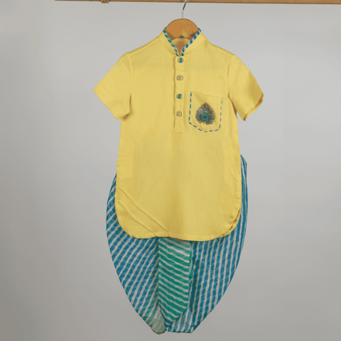 Pre-Order: MOR PANKH KURTA WITH LEHERIYA DHOTI