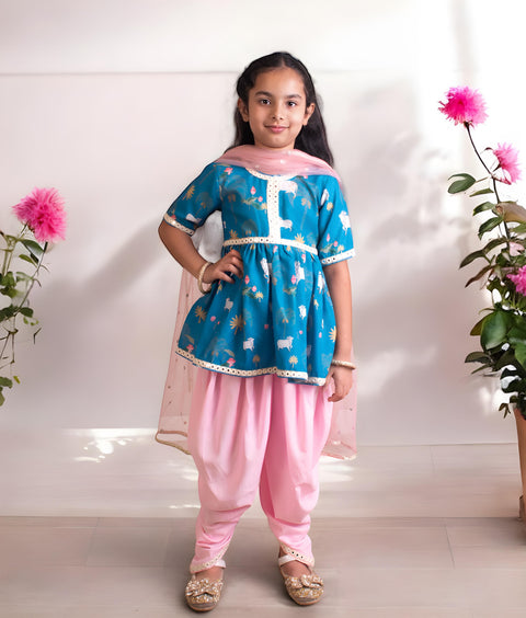 Pre-Order: Blue Printed Kurti with Dhoti