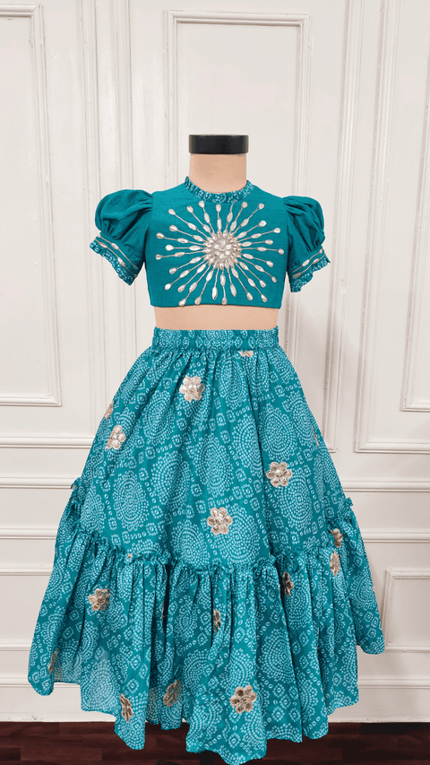 Pre-Order: Rama Green Bandhej Ghaghra