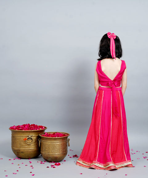 Pre-Order: Pink Chakri Lehenga Set