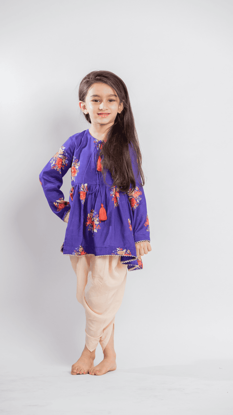 Pre-Order: PURPLE BIG FLORAL GATHERED KURTA SET