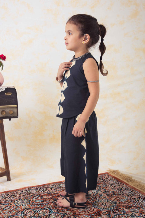 Pre-Order: Girl Tie Dye Triangle Co-ord Set - Black