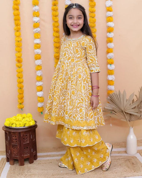 Aatya Kiids Yelllow Kurta with Double layered Sharara.