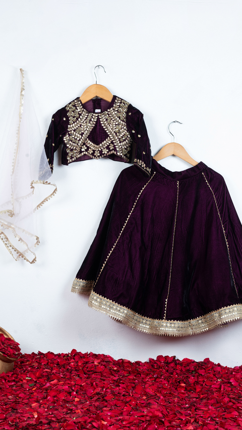 Pre-Order: Wine Gota Embroidered Ghaghra Set