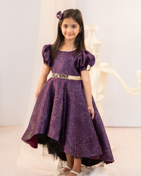 Pre-Order: Magenta textured High- Low Gown