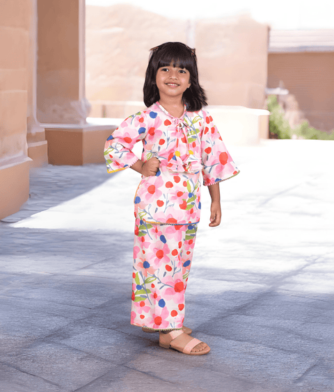 Pre-Order - Pink Floral Printed Kurti with Pants