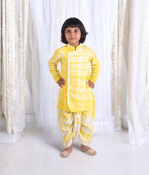 Pre-Order: Yellow Tie & Dye Kurta With Dhoti