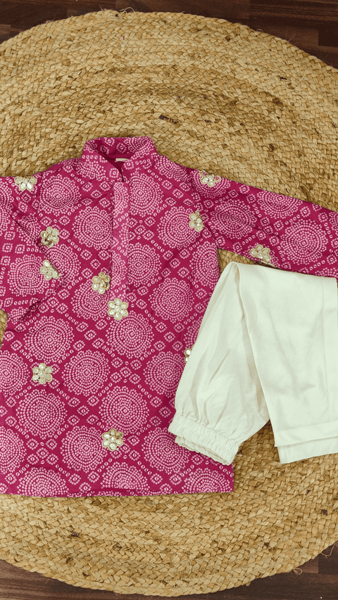 Pre-Order: Pink Bandhej Gota Kurta Churidaar