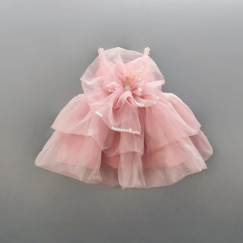 Pre-Order: Organza Flower Embellished Yoke Peach Dress