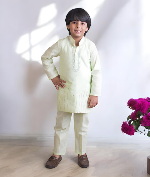 Pre-Order: Green Mukesh Work Kurta with Pant