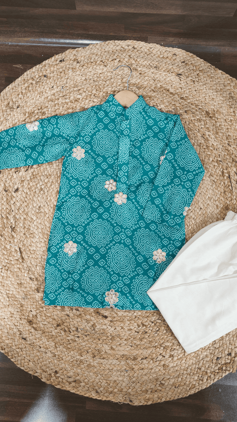 Pre-Order: Rama Green Bandhej Kurta