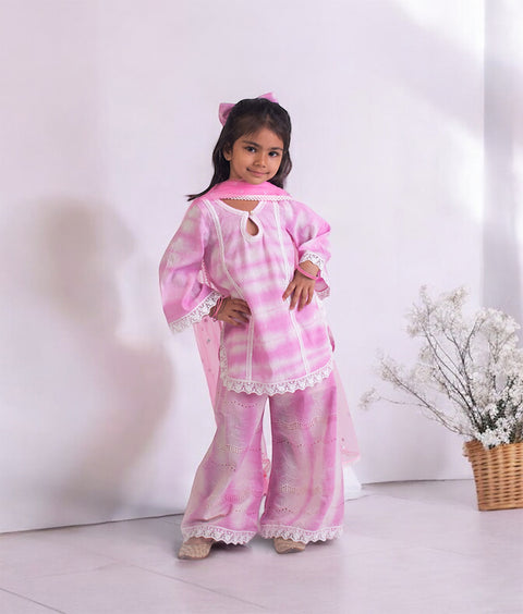 Pre-Order: Pink Tie & Dye Kurti Sharara Set