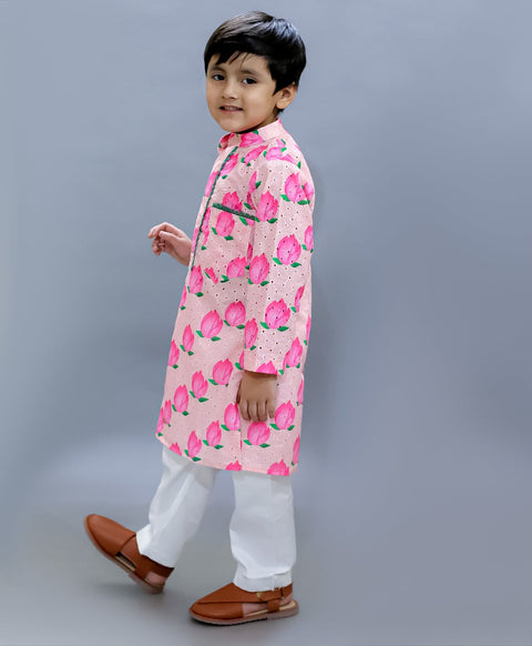 Pre-Order: Baby Pink Kurta with Lotus Print