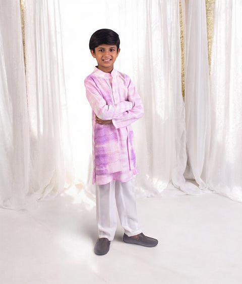 Pre-Order: Lilac Tie & Dye attached Jacket with Kurta and Pant