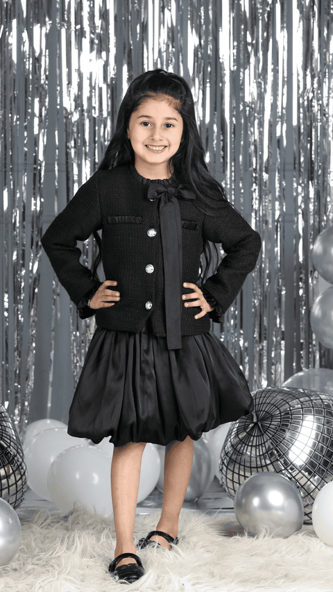 Pre-Order: Tweed Coat With Bow And Balloon Skirt