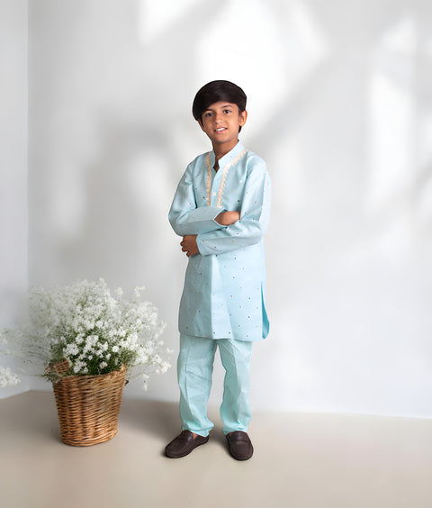 Pre-Order: Blue Mukesh Work Kurta with Pant
