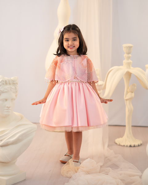Pre-Order: Pink Crystal Cape Dress
