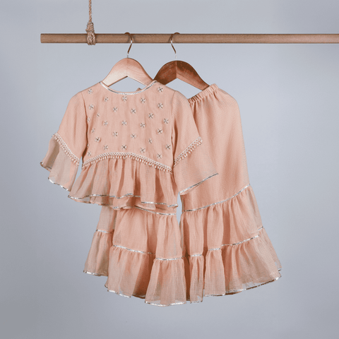 Pre-Order: PEACH EMBROIDERED SHARARA SET