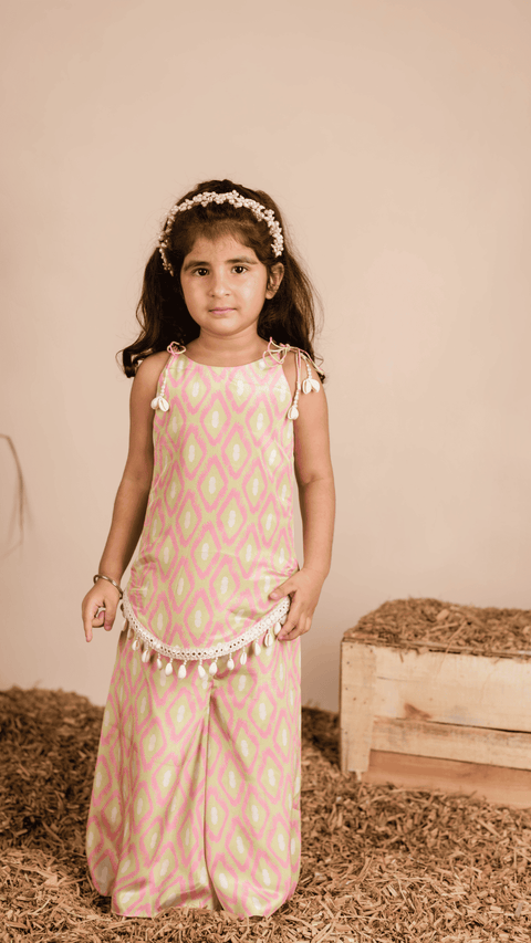 Pre-Order: Pink Green Ikkat Plazzo Set