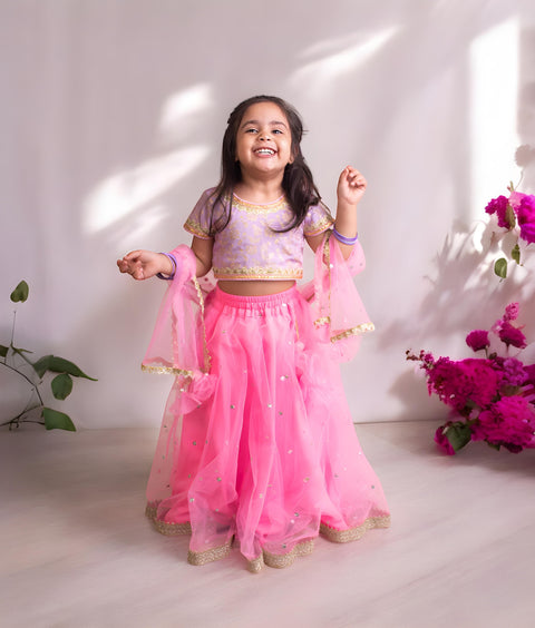 Pre-Order: Lilac Brocade Choli with Lehenga
